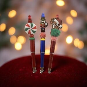 Festive Trio of Handmade Beaded Christmas Pens